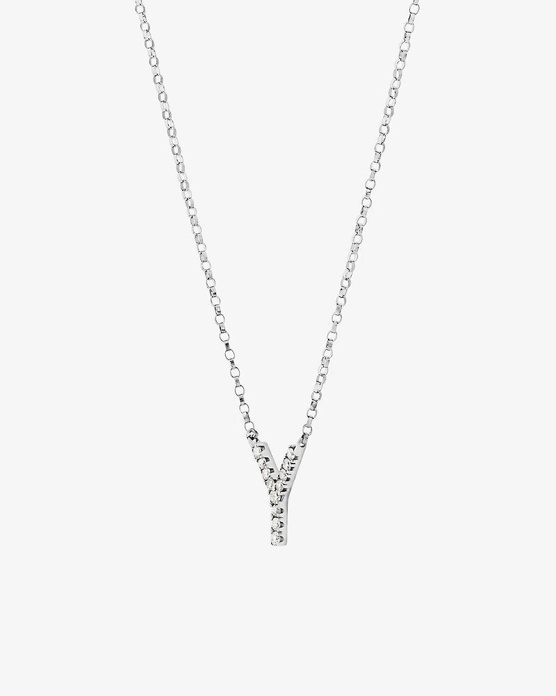 Collier à initiale Y en or blanc 10 K avec diamants totalisant 0,10 ct