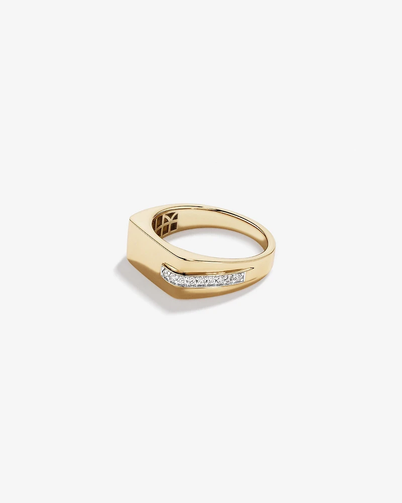 Chevalière Pour Homme Avec Accent En Diamant En Or Jaune Et Blanc 10Kt