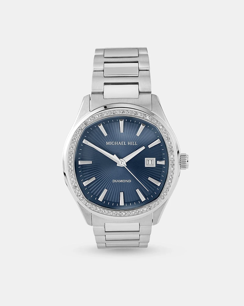 Montre En Acier Inoxydable Pour Hommes De 0,60 Carat Tw Diamant Quartz Avec Cadran Bleu