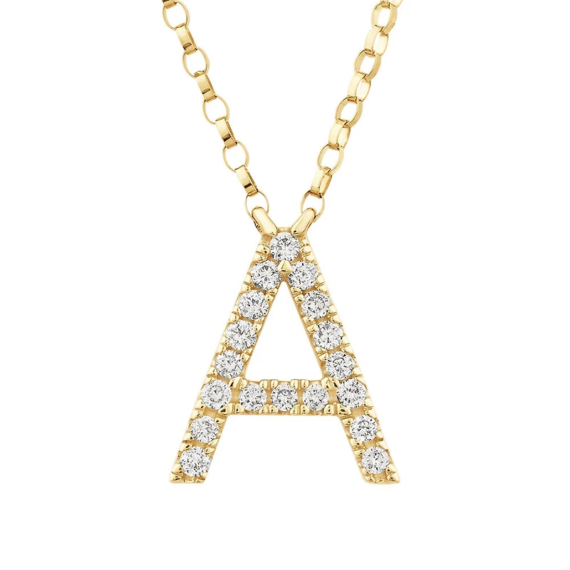 Collier à initiale « A » en or jaune 10 K avec diamants totalisant 0,10 ct