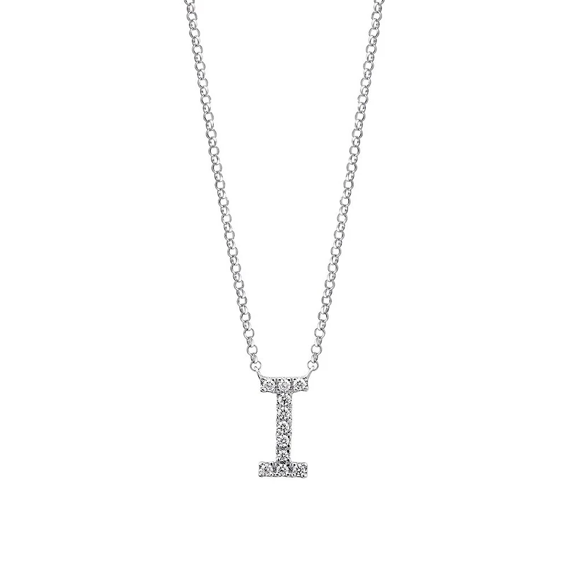 Collier à initiale I en or blanc 10 K avec diamants totalisant 0,10 ct