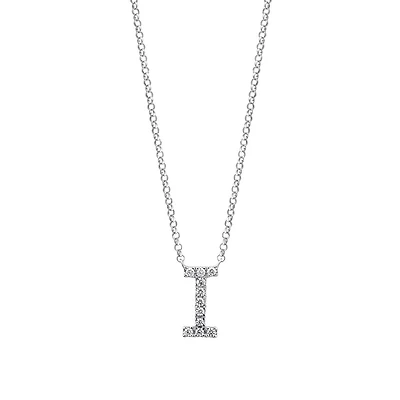 Collier à initiale I en or blanc 10 K avec diamants totalisant 0,10 ct