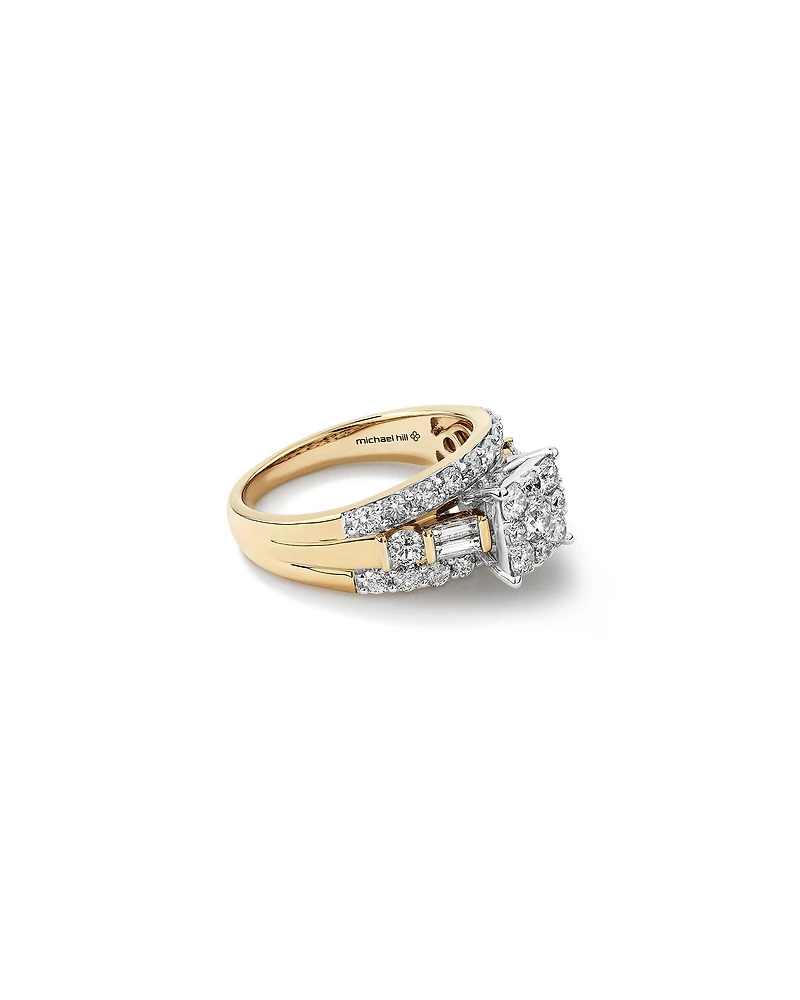 Bague de fiançailles en or blanc et jaune 14 K avec diamants totalisant 1,75 ct