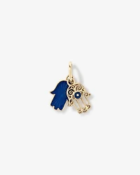 Hamsa Pendant with Blue Enamel Evil Eye in 10kt Yellow Gold