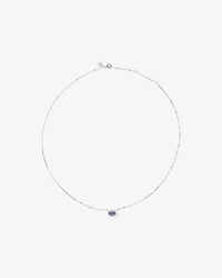 Oval Cut Blue Tanzanite Gemstone and 0.08 Carat TW Diamond Halo Pendant Necklace in 10kt White Gold