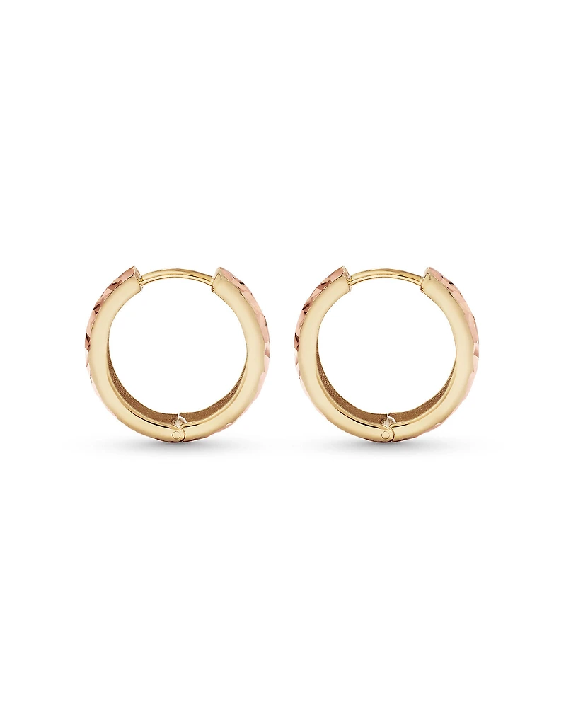 Boucles d'oreilles créoles de 11 mm en or jaune, blanc et rose 10 carats
