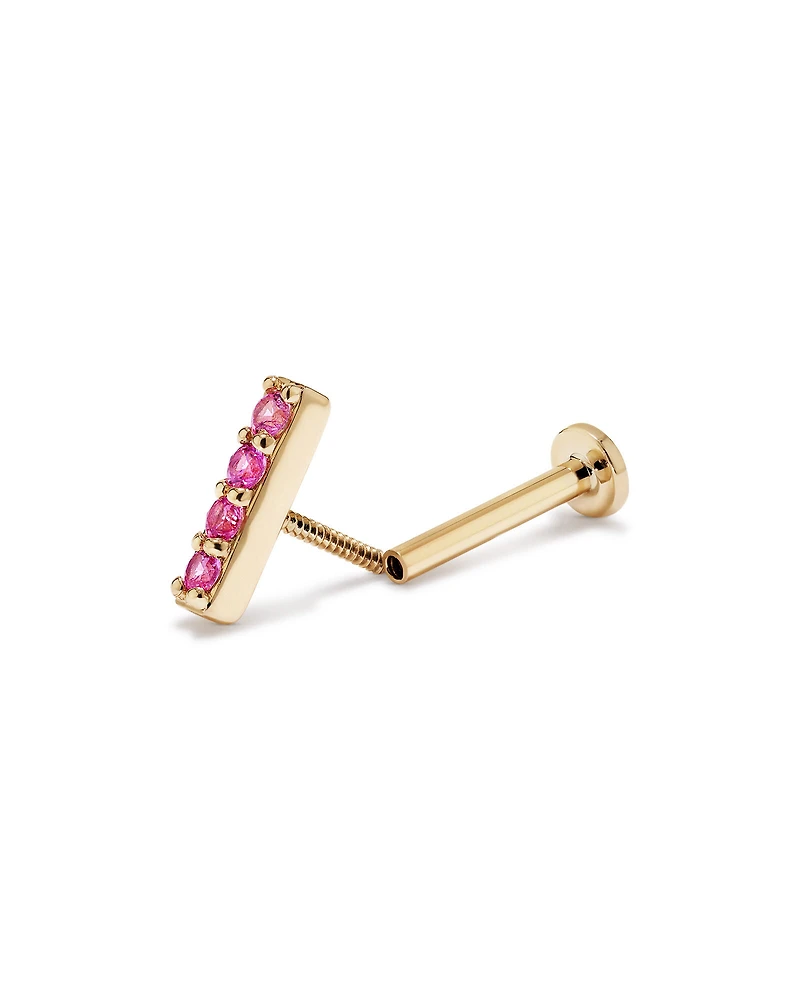 Boucle d’oreille individuelle pour hélix avec saphirs roses en or jaune 10 carats