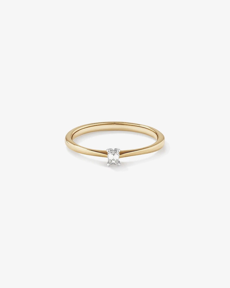 Emerald Cut Diamond Solitaire Promise Ring in 10kt Yellow and White Gold