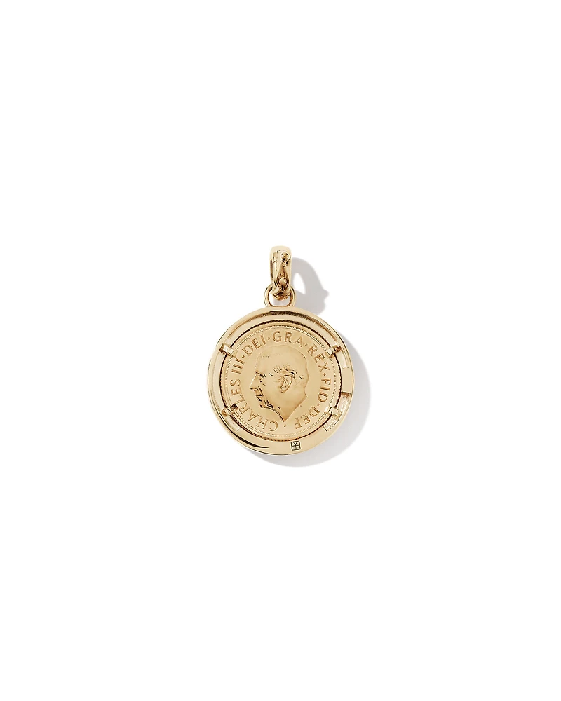 Pendentif médaillon Full Sovereign avec diamants totalisant 0,33 carat en or jaune 10kt et 22kt