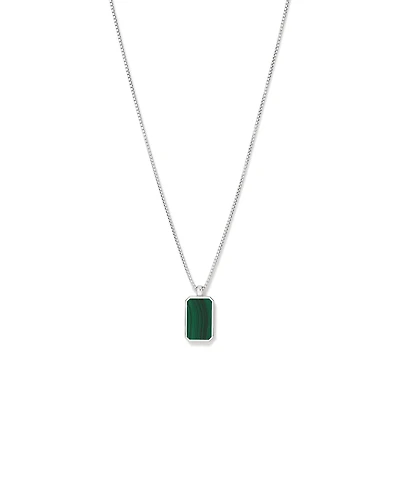 Rectangle Green Malachite Gemstone Pendant Chain Necklace in Sterling Silver