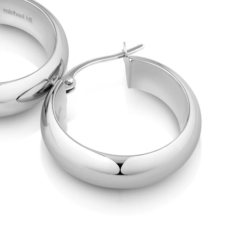 15mm Half Round Hoop Earrings 10kt White Gold