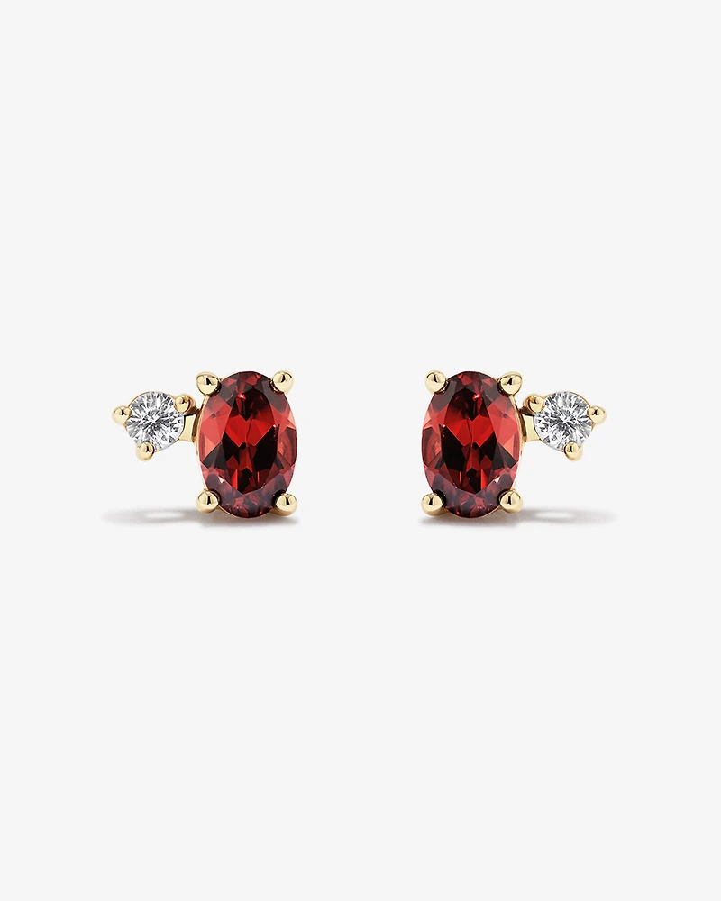 Boucles d’oreilles avec saphir blanc et grenat ovale en or jaune 10 carats