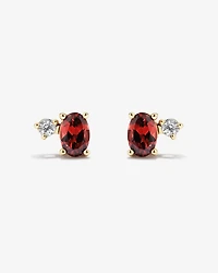 Boucles d’oreilles avec saphir blanc et grenat ovale en or jaune 10 carats