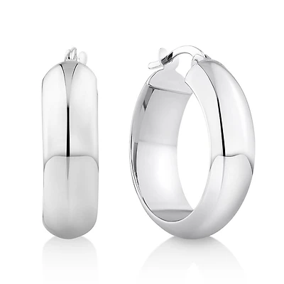 Créoles demi-rondes de 15 mm large en or blanc 10 carats