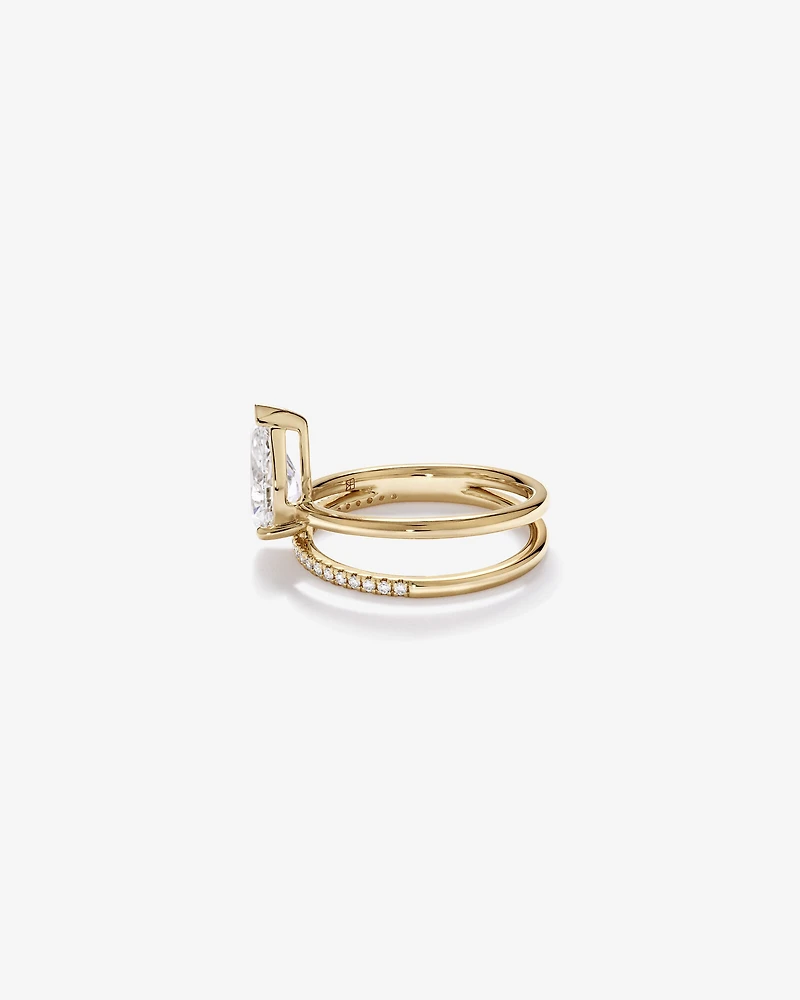 Bague de fiançailles à double anneau en or jaune 14 carats, sertie d'un diamant de laboratoire taille poire de 1,87 carat TW