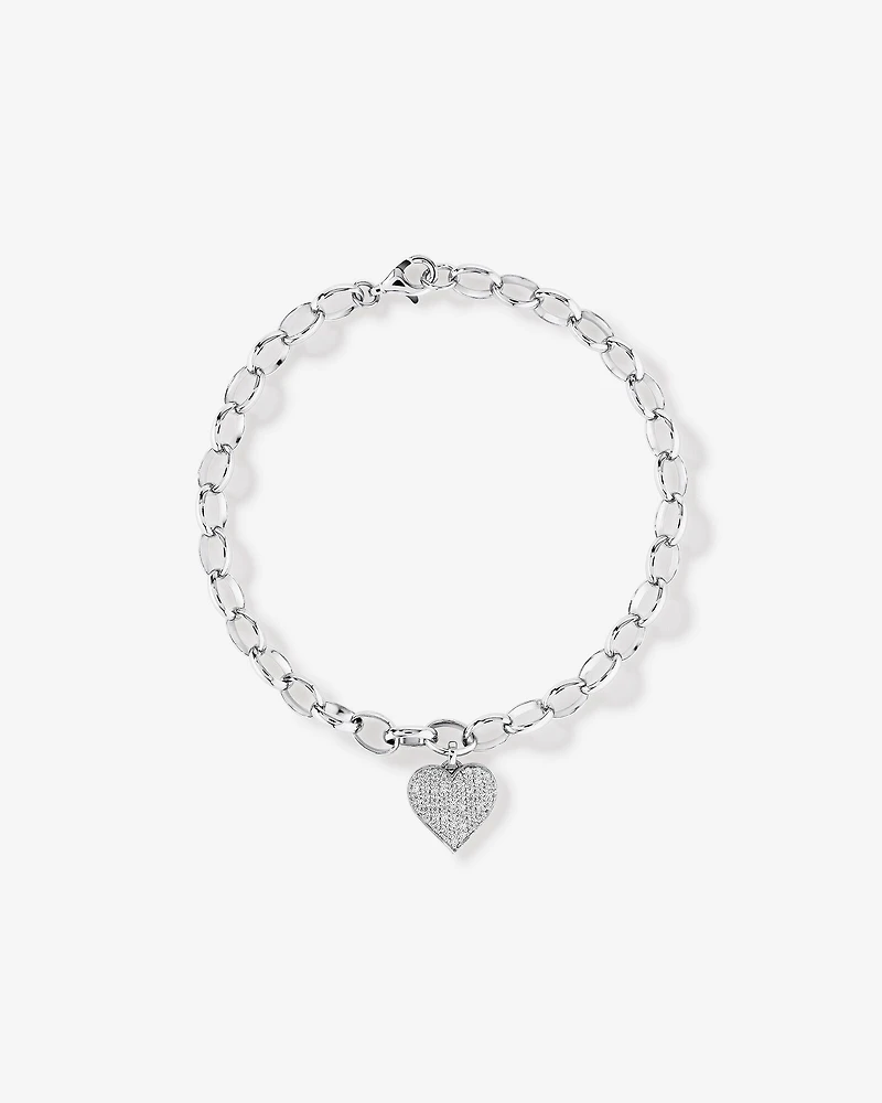 Cubic Zirconia Pave Heart Belcher Bracelet in Sterling Silver