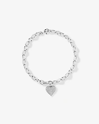 Cubic Zirconia Pave Heart Belcher Bracelet in Sterling Silver