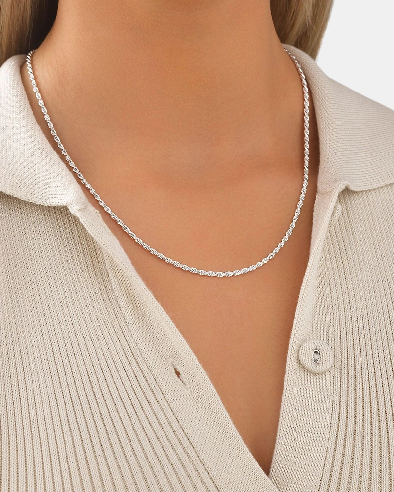 Chaîne cordelette en argent sterling de 50 cm, largeur de 2 à 2,5 mm
