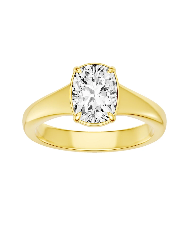 Carat Laboratory-Grown Elongated Cushion Diamond Solitaire Four Claw with Low Set Bezel Engagement Ring in 14kt Yellow Gold