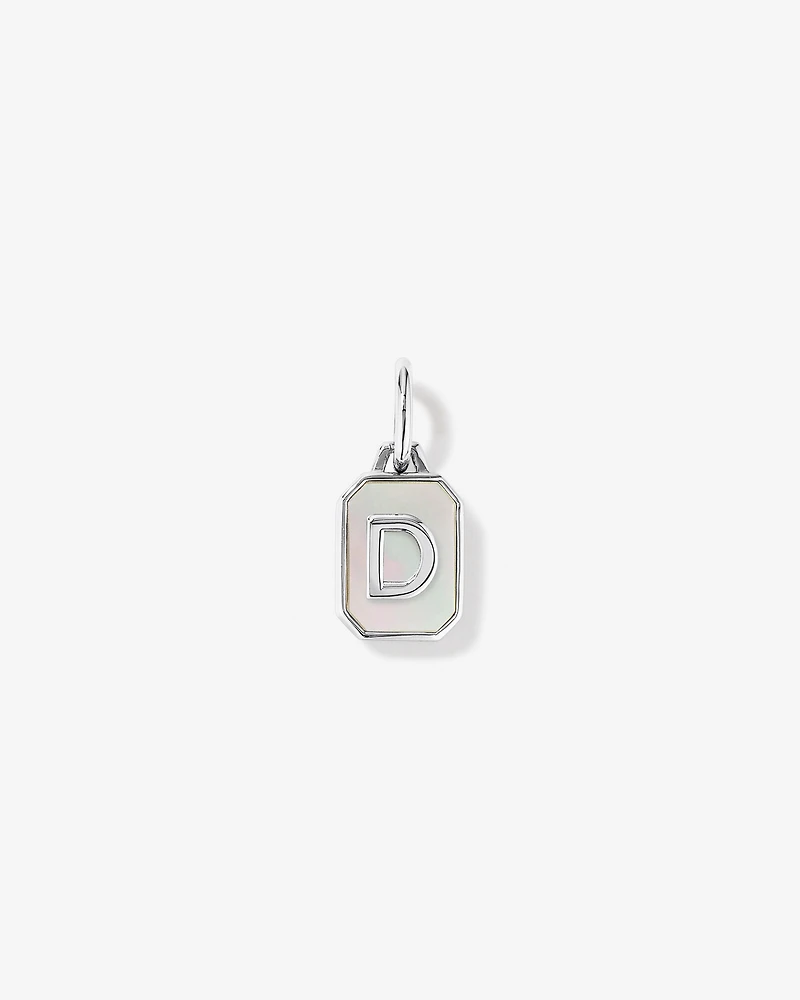 Letter D Mother of Pearl Initial Pendant Sterling Silver