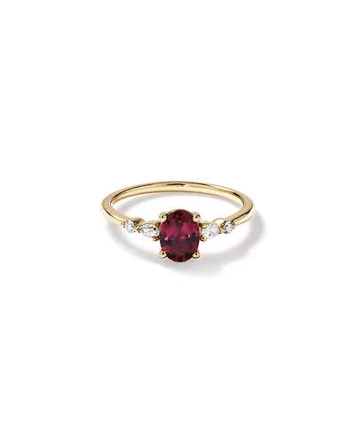 Bague Scatter avec Tourmaline Rose Ovale et 0,10 Carat PT de Diamants en Or Jaune 10 carats