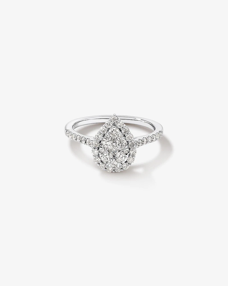 0,79 Carat Poids Total Bague De Fiançailles Halo En Diamant En Forme De Poire, En Or Blanc 14 Ct