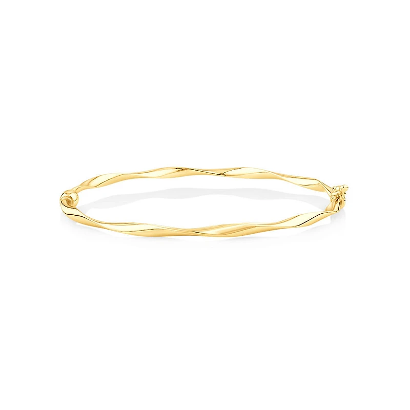 Bracelet jonc torsadé creux de 60 mm en or jaune 10 K