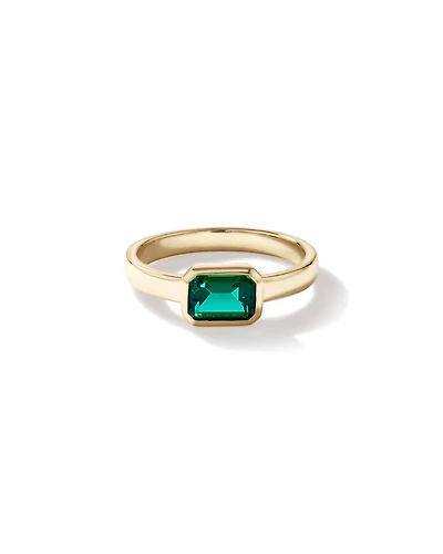 East-West Set Created Emerald Bezel Ring in 10kt Yellow Gold