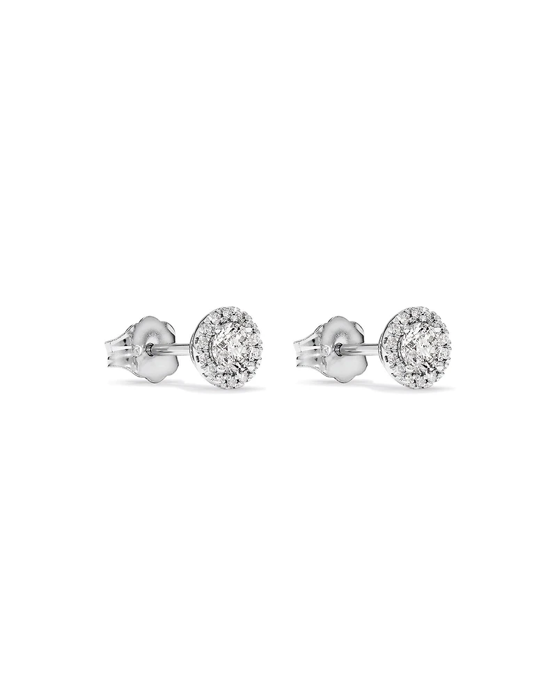 Boucles d'oreilles puces halo rondes de 0,44 carat TW en diamant en or blanc 10kt