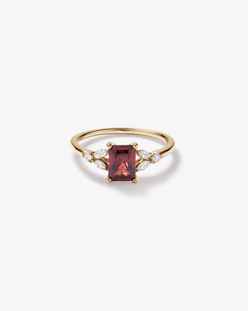 Bague Scatter avec Grenat Radiant et 0,16 Carat PT de Diamants en Or Jaune 10 carats