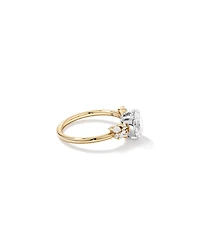 Bague de fiançailles avec diamants de laboratoire de taille ovale TW de 1,40 carats et pierre latérale de taille ronde en or jaune et blanc 14 carats