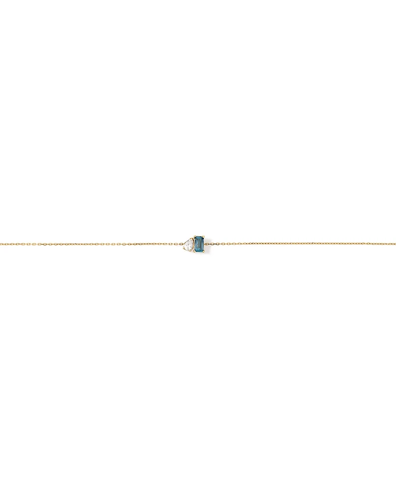 Pear-Cut White Sapphire and Emerald-Cut London Blue Topaz Toi Et Moi Bracelet in 10kt Yellow Gold