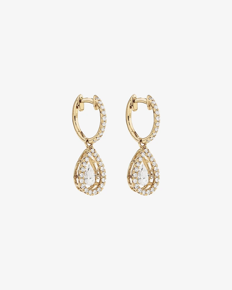 Lume Lab Huggie Earrings with 1.00 Carat TW Pear & Round Brilliant Laboratory-Grown Diamonds in 10kt Yellow Gold