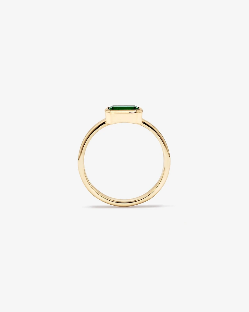 East-West Set Created Emerald Bezel Ring in 10kt Yellow Gold