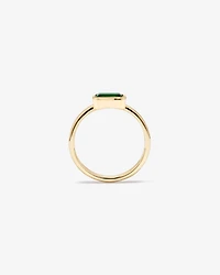 East-West Set Created Emerald Bezel Ring in 10kt Yellow Gold