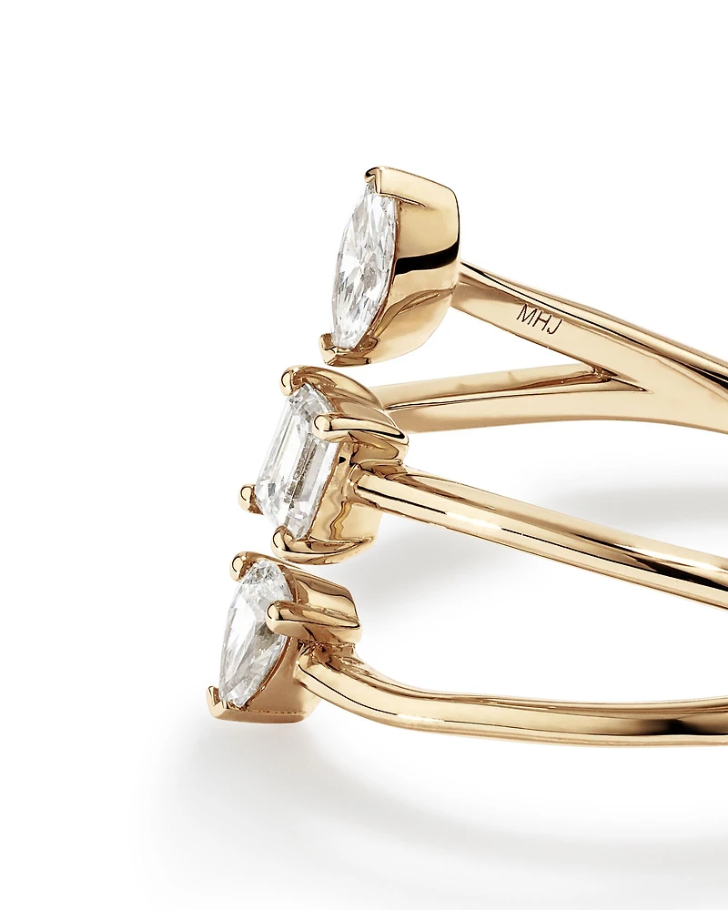 Bague empilée en diamant de laboratoire à 3 pierres TW taille fantaisie de 0,36 carat en or jaune 10 carats