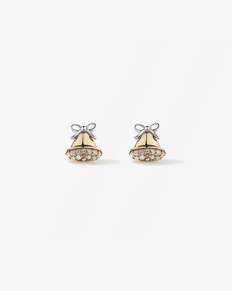 Bell Stud Earrings with Cubic Zirconia in 10kt Yellow Gold