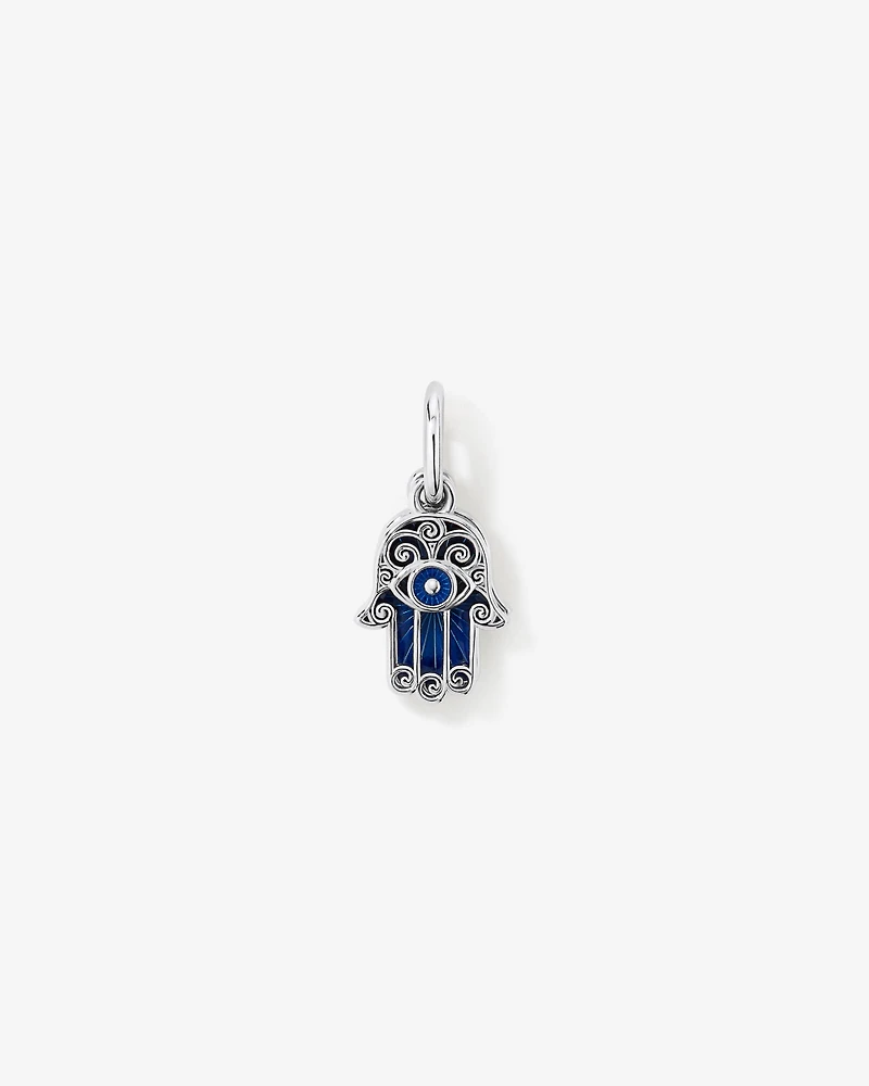 Blue Hamsa Hand Pendant in Sterling Silver