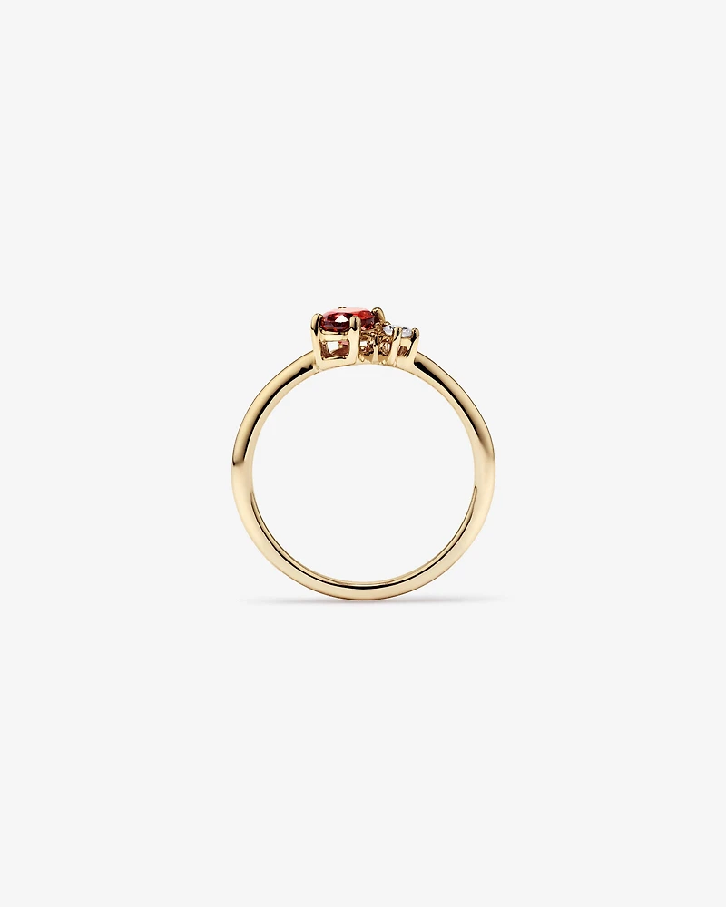 White Sapphire and Oval-Cut Garnet Toi Et Moi Ring in 10kt Yellow Gold