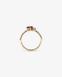 White Sapphire and Oval-Cut Garnet Toi Et Moi Ring in 10kt Yellow Gold