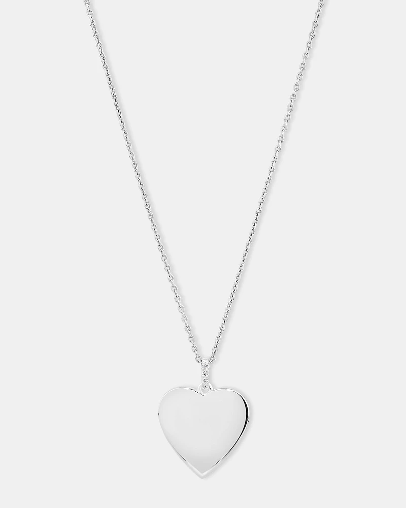 Pendentif cœur en argent sterling avec accent de diamant sur chaîne câble
