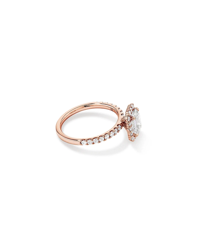 Bague de fiançailles en halo de diamants cultivés en laboratoire TW taille émeraude de 1,78 carat en or rose 14 carats