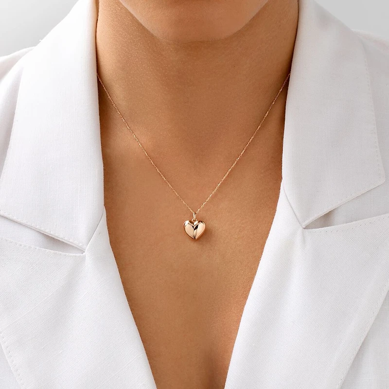 Pendentif à cœur bombé en or rose 10 K