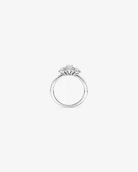 0.77 Carat TW Three Stone Oval Cut Halo Engagement Ring in 14kt White Gold