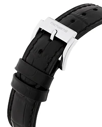 Montre en acier inoxydable et en cuir noir pour homme