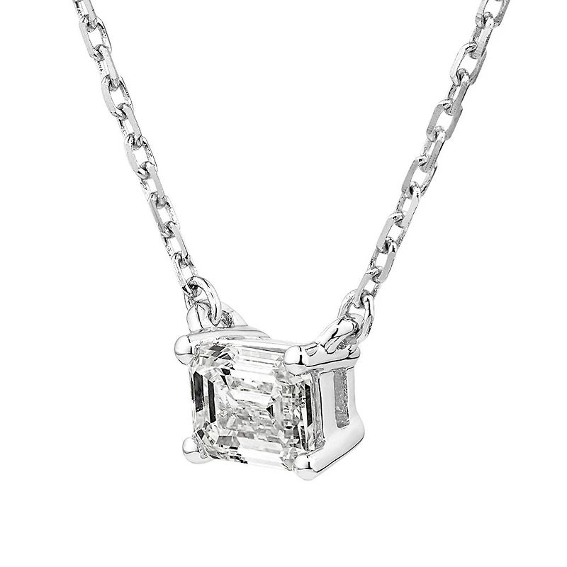 0,25 Carats TW Collier solitaire diamant taille émeraude en or blanc 18kt