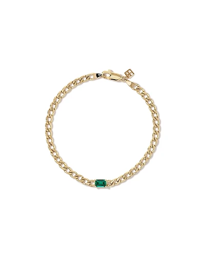 Bracelet à maillons gourmette avec émeraude créée en or jaune 10 carats