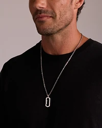 Men's Black Diamond Pendant on Heavy Cable Chain in Sterling Silver
