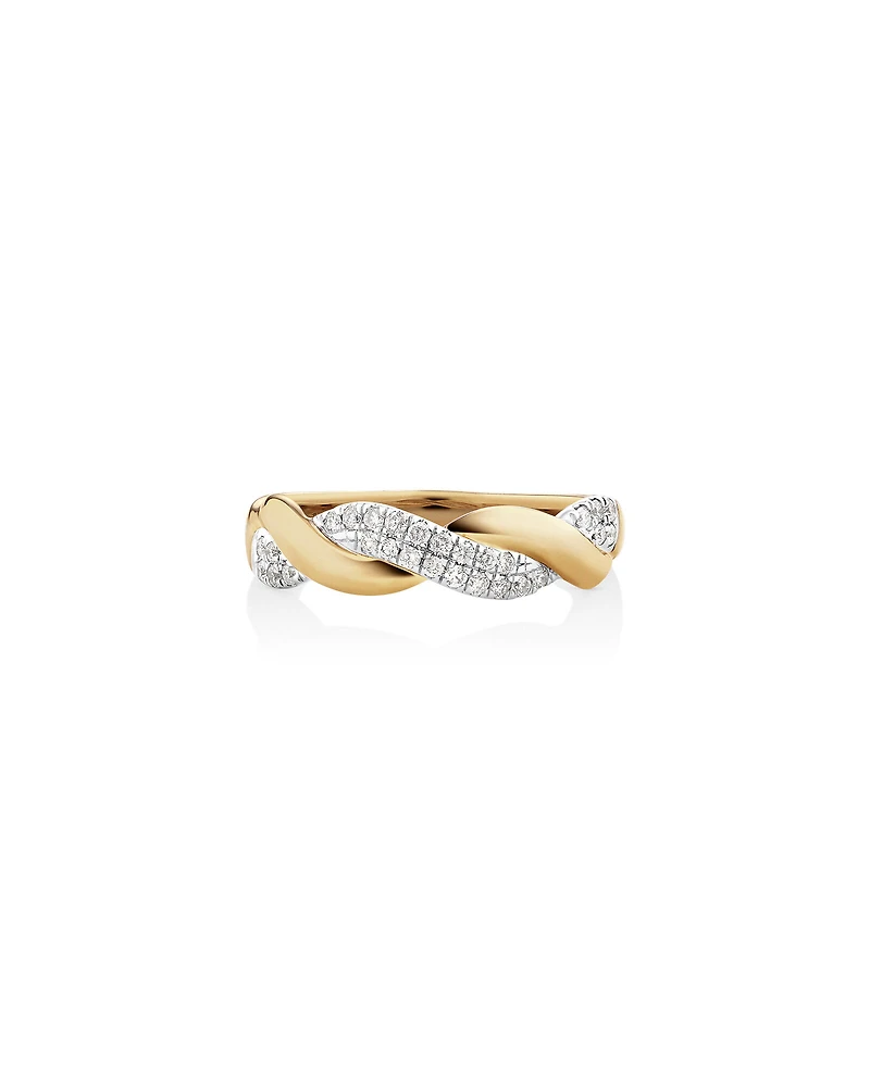 Bague torsadée en or jaune 10 K avec diamants totalisant 0,20 ct
