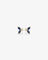 Round Diamond and Marquise Blue Sapphire Gemstone Stud Earrings in 10kt Yellow Gold